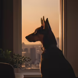 a german shepard sitting next to a window