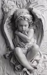 an artistic image of a baby girl with her head on the hands