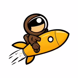 a rocket ship that has a man riding it on the front