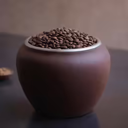 a bowl of coffee beans is on the table
