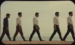 a photo of a group of men walking on the beach