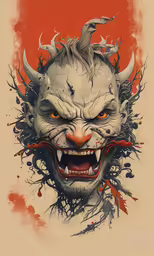 an illustration of a scary mask with horns and fangs