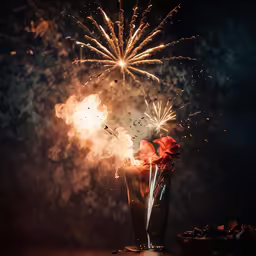 a fireworks with a large number of lights and a glass