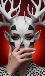 a woman with black and white make - up and deer ears