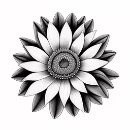 black and white drawing of a large sunflower,a flower drawing is a drawing that has a black and white background