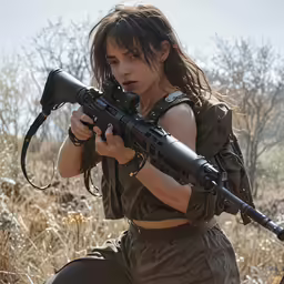 a female shooter with an ar - 15 gun