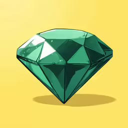 the emerald green diamond is floating on a yellow background