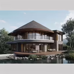 the house has two levels with an amazing roof