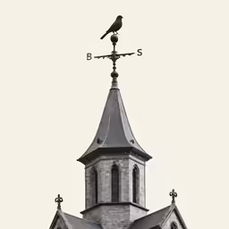 a church steeple with a bird on it