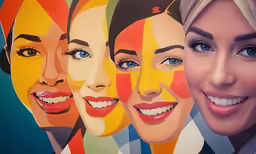 a painting of three women with different hair colors