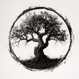 a large tree with roots splaying around it