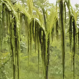 the tall leaves are covered by thick algae