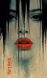 a painting of a woman with blood dripping on her face