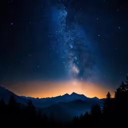 a night view of the milky with the silhouette of trees