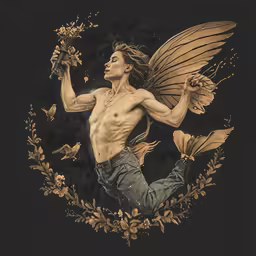 a drawing of a man with a butterfly tattoo
