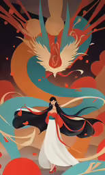 a poster with an asian woman and demon