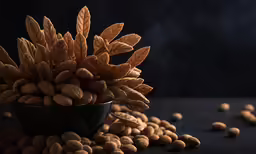 nuts in a bowl are shown on top of a black surface