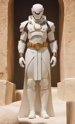 a robot standing on top of a cement covered walkway