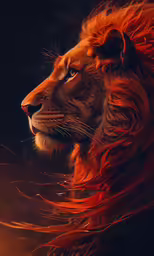 the lion is looking up into the sky