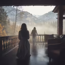 a couple of women that are standing in the rain