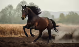 a horse that is running through some dirt