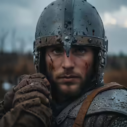 a close up of a man wearing a helmet