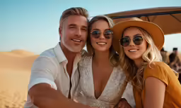 a man and woman smiling together on the desert