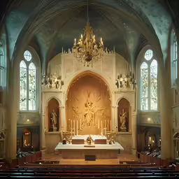 an interior photo of a church with vaulted ceiling