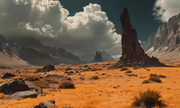 a view of the desert with mountain ranges and cloud