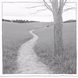 there is a lone tree in a black and white photo