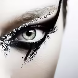 the eye of a woman with black and white makeup