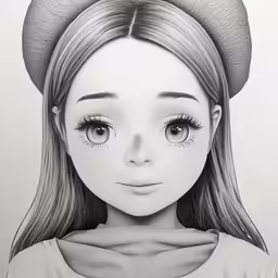 a little girl wearing a beret and looking down
