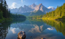 mountains in the background next to a lake in the foreground