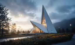 a church sitting on the side of a road