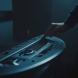 a hand on the buttons of a device