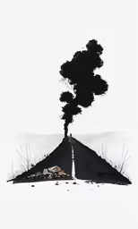 smoke billows from a chimney as the road passes by