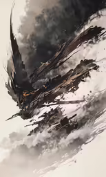 a bird flying through the clouds with its beak out