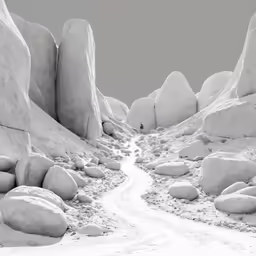 a long rock trail going between large rocks