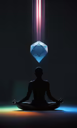 a person meditating in yoga pose and the image appears like a crystal pyramid