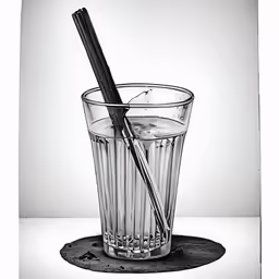 pencil drawing of a glass with a straw