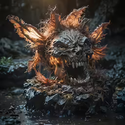 a statue of a demon is shown from the front and side