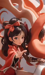a female anime character holding her hand up in front of a wall