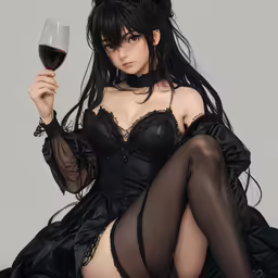 a woman in a very nice dress holding a wine glass