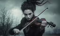 a girl in black plays the violin
