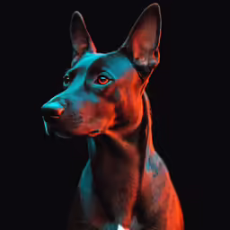 an animal that is looking towards the right with an orange glowing spot