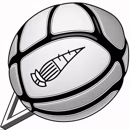 an artistic drawing of a basketball with pencils stuck in it,a white ball with an arrow is shown in black and white