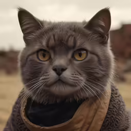 a cat that is sitting down wearing a scarf