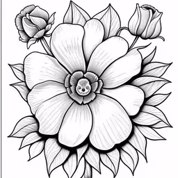 an outline of a flower in a black and white frame,an elegant floral coloring page with roses and leaves