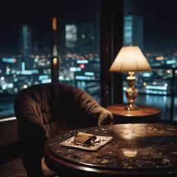 two table and chairs with large window in the background