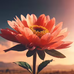 a red flower in the middle of a sunny sky,an up close photo of a flower in the background